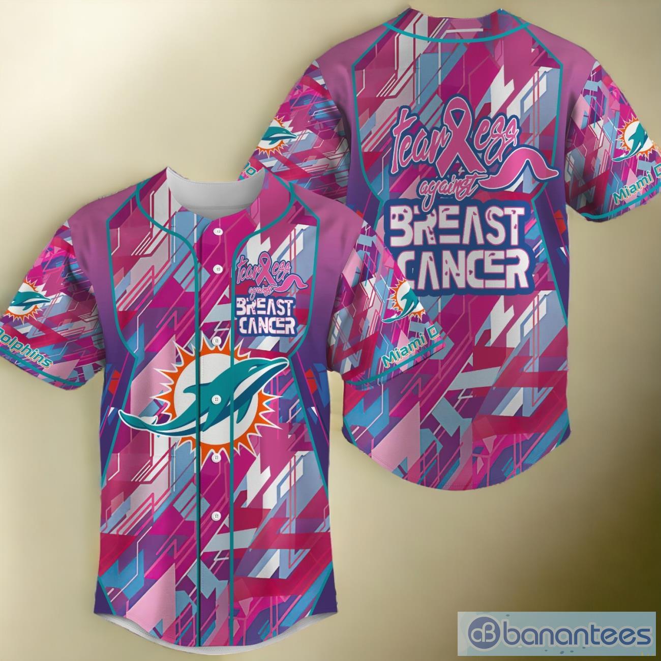 Miami Dolphins Shop - NFL Miami Dolphins Pink Can Fearless Again Breast Cancer Baseball Jersey