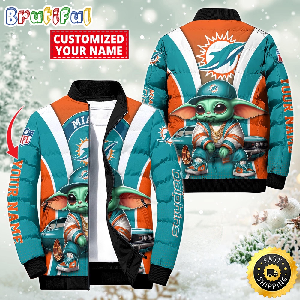 Miami Dolphins Shop - NFL Miami Dolphins Puffer Jacket Baby Yoda Custom Jacket