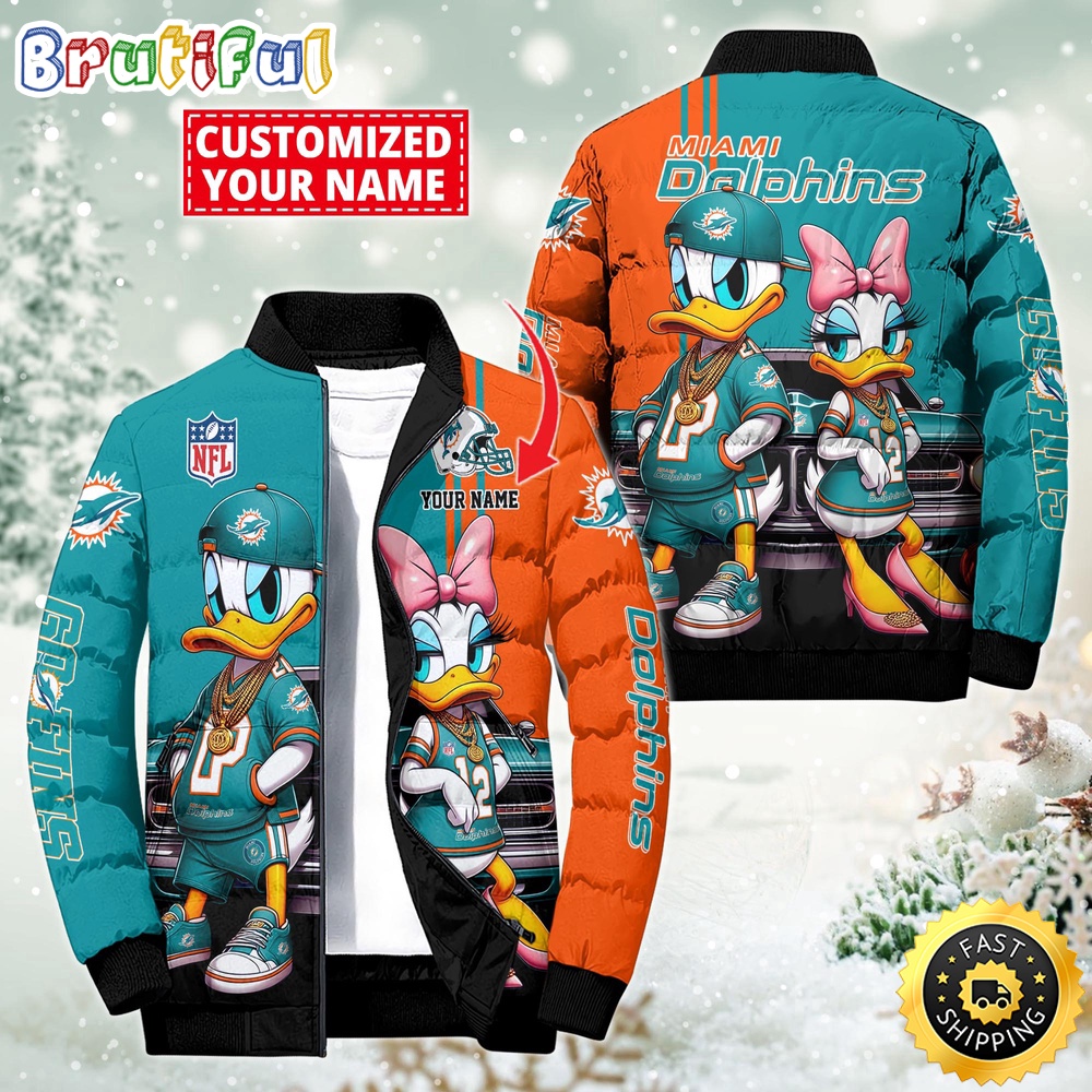 Miami Dolphins Shop - NFL Miami Dolphins Puffer Jacket Donald Duck Custom Jacket
