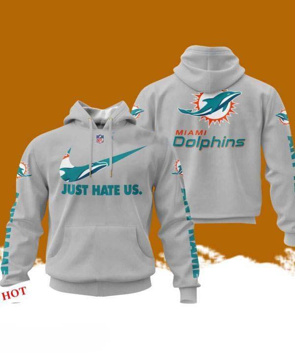 Custom Name NFL Miami Dolphins Just Hate Us Grey Hoodie 3D Printed Classic Style