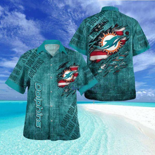 Miami Dolphins American Flag Retro Printed Button Down Tropical Hawaiian Shirt