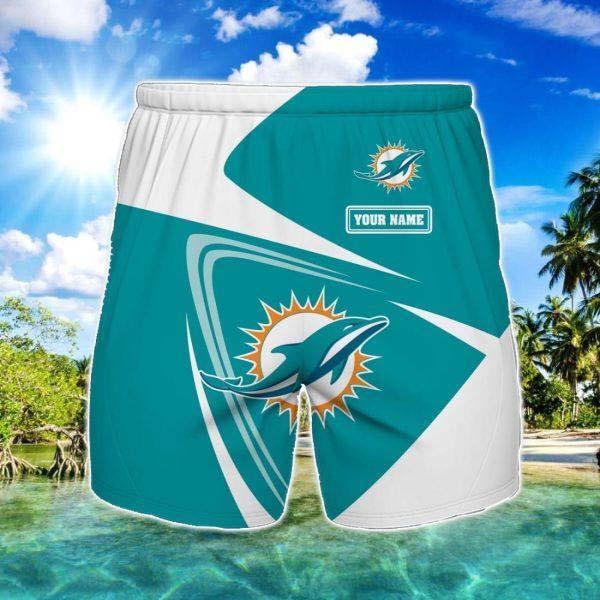 Miami Dolphins Logo Printed 3D Beach Shorts For Men Custom Name Summer Gift Ideas