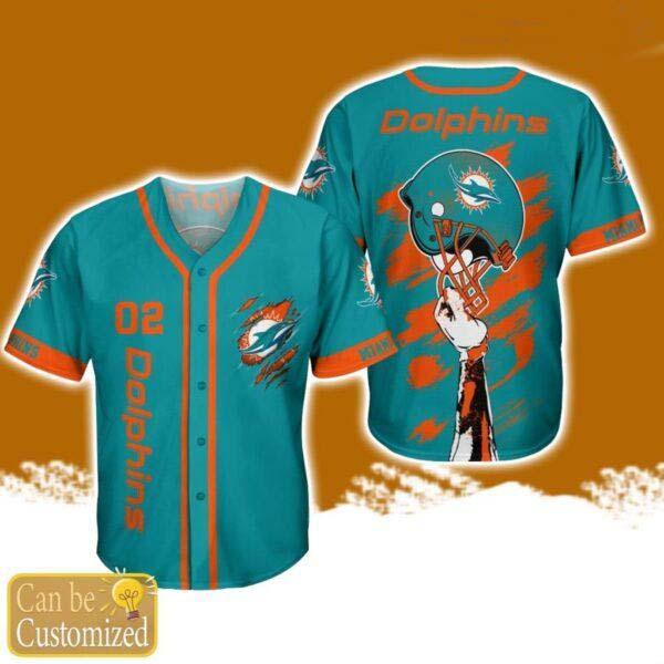 Miami Dolphins Personalized Button Baseball Jersey Shirt Unisex Brush Pattern