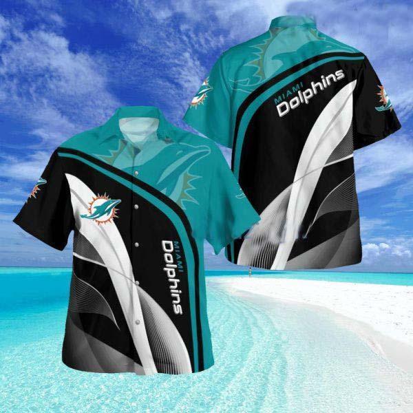 Miami Dolphins Primary Logo 3d Print Button Down Tropical Hawaiian Shirt