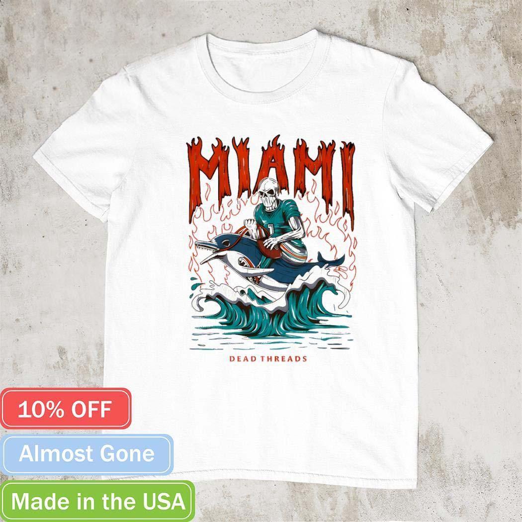 Miami Dolphins skeleton riding a dolphin dead threads shirt