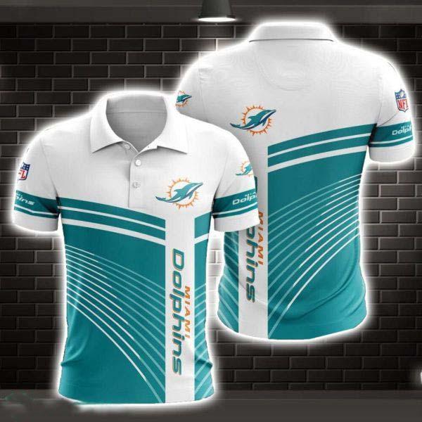 Miami Dolphins Striped Style 3D Polo Shirt Shirt For Sport Golf Lover