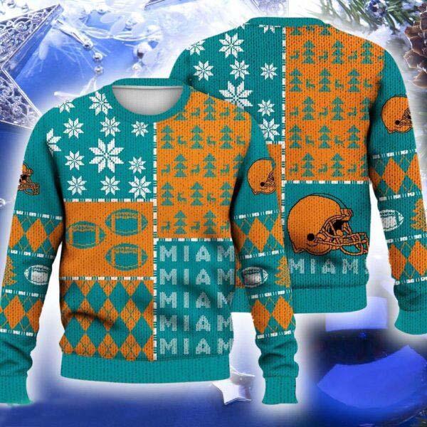 Miami Ugly Christmas Sweater Retro Football American Fans Gift For Men And Women