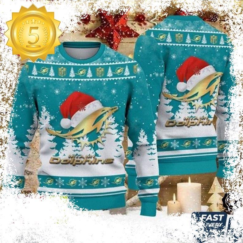 Miami Dolphins Christmas Hat Rams Logo Pattern For Holiday Ugly Christmas Sweater - available at - dolphinmiamistore.com