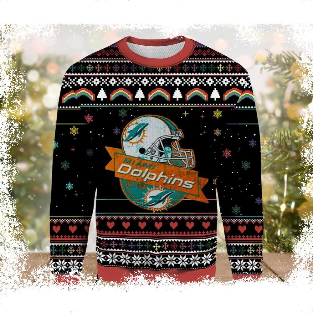 Miami Dolphins EST 1966 Ugly Christmas Sweater - available at - dolphinmiamistore.com