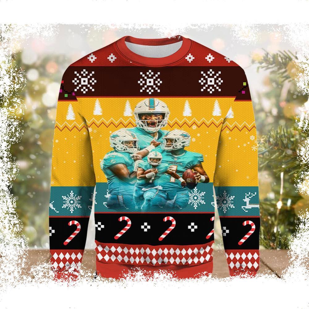 Miami Dolphins Quarterback Tua Tagovailoa Ugly Sweater - available at - dolphinmiamistore.com