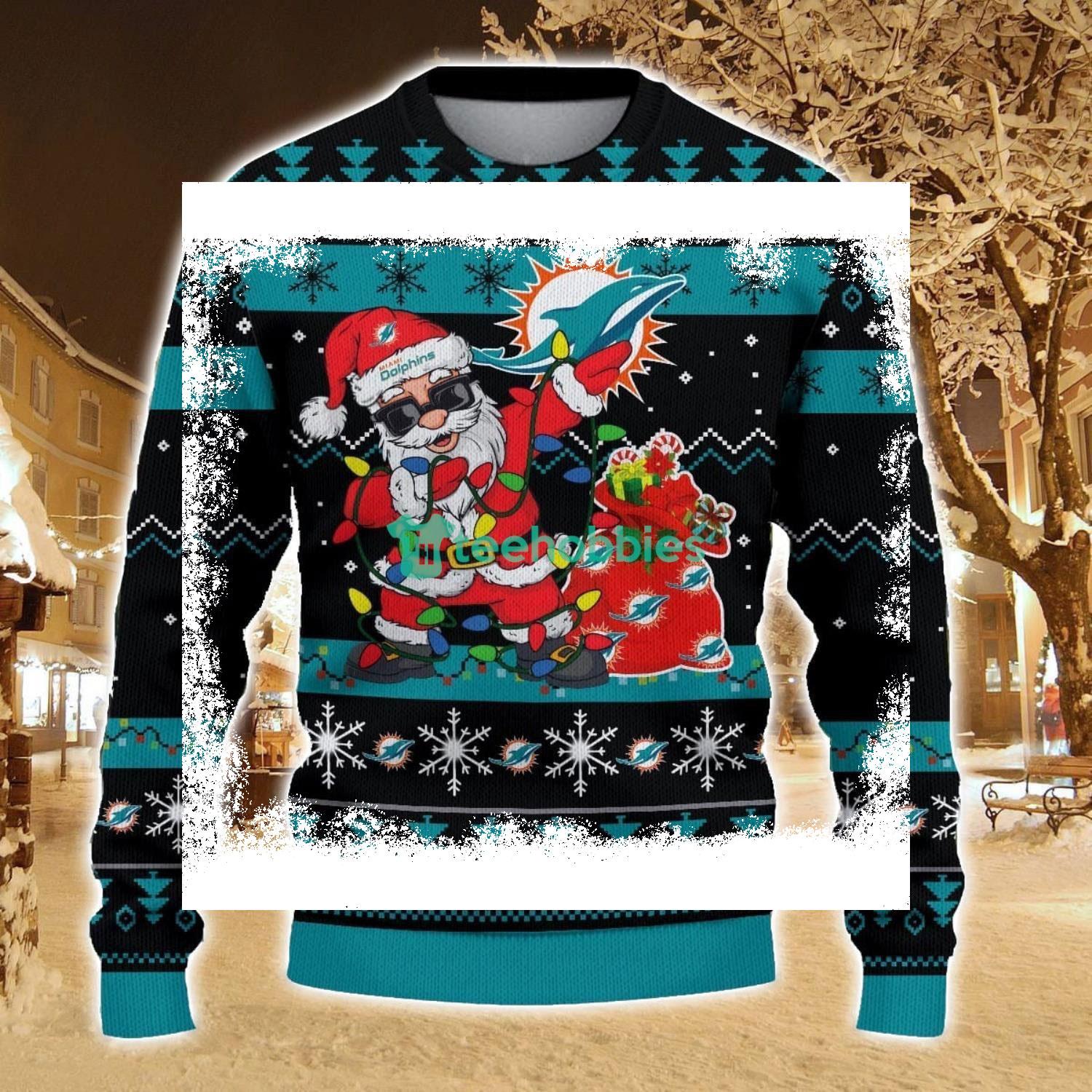 Miami Dolphins Santa Claus Ugly Christmas Sweater All Printed Sweater For Fans Gift Ideas - available at - dolphinmiamistore.com