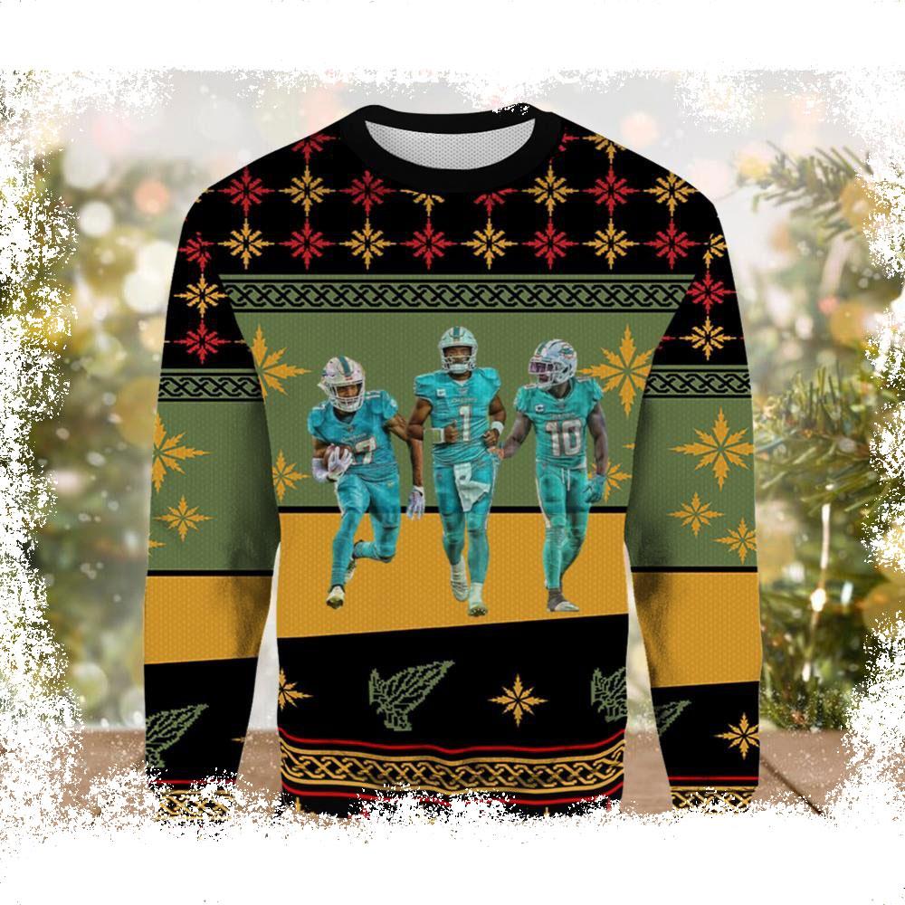 The Dynamic Trio Miami Dolphins Ugly Christmas Sweater - available at - dolphinmiamistore.com