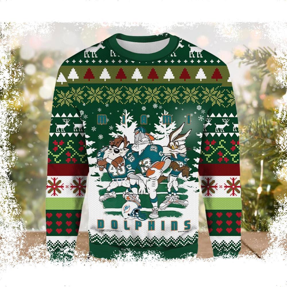 Vintage 90s Miami Dolphins NFL Ugly Chirstmas Sweater - available at - dolphinmiamistore.com